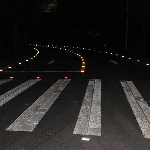 Marking The Edge Of The Road With Reflective Road Studs